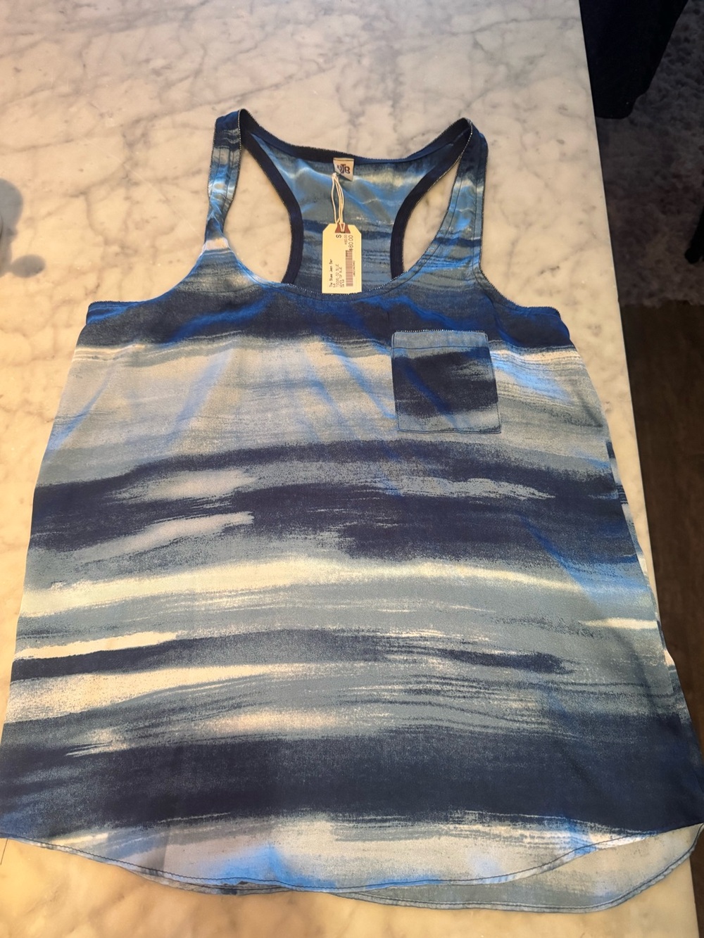 NWT - Silky Blue Ombre Racerback Tank Top w Zipper Edge Detail - Sz S